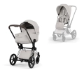 Cybex Priam Style wózek dziecięcy 2w1 jasnoszary city grey z gondolą Lux i spacerówką, chromowana rama z brązową rączką chrome brown