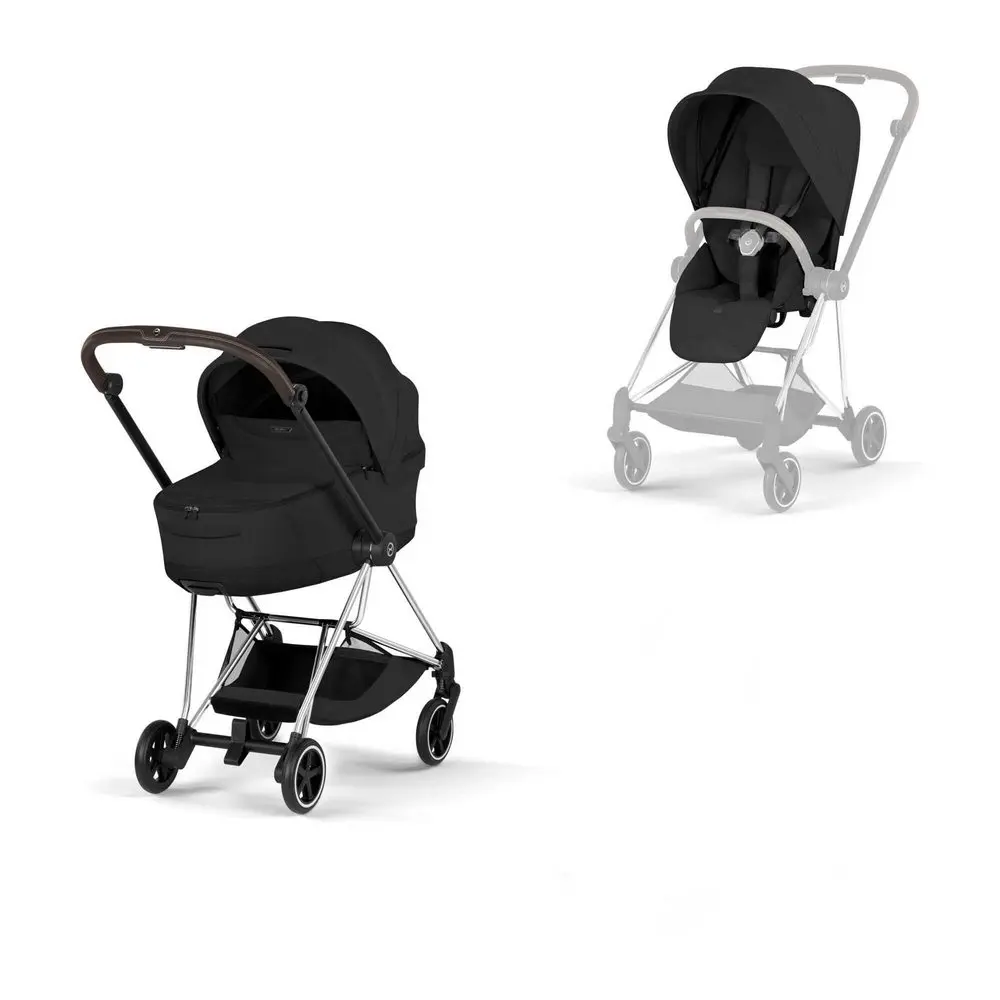 Cybex Mios Style wózek głęboko-spacerowy 2w1 ze składaną gondolą Sepia Black na eleganckiej ramie Chrome Brown