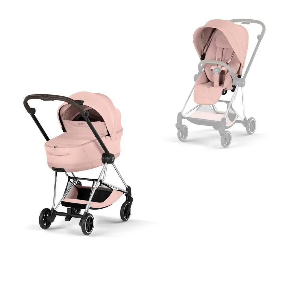 Cybex Mios Style wózek głęboko-spacerowy 2w1 ze składaną gondolą w kolorze Peach Pink na ramie Chrome Brown