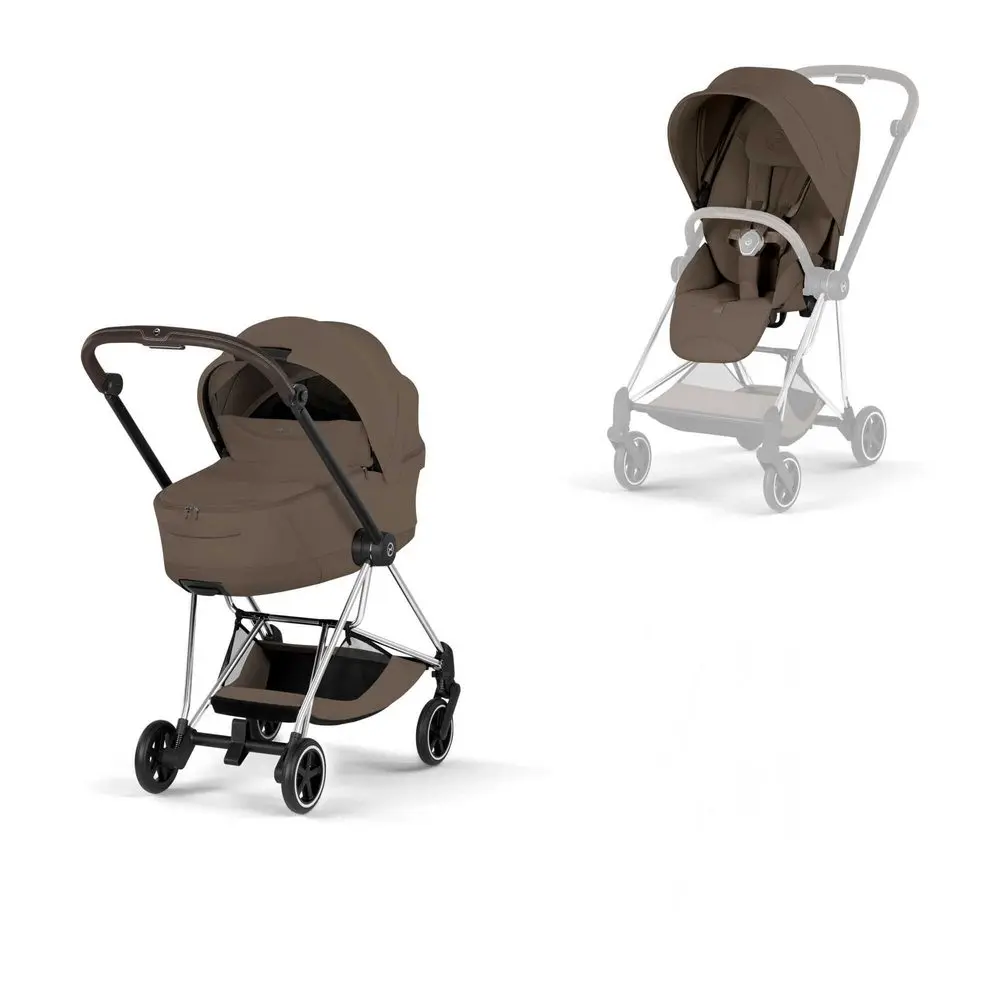 Cybex Mios Style wózek dziecięcy 2w1 ze składaną gondolą w kolorze brązowym na eleganckiej ramie Chrome Brown