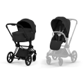 Cybex Priam Comfort wózek głęboko-spacerowy sepia black z gondolą i siedziskiem spacerowym na czarnej ramie matt black