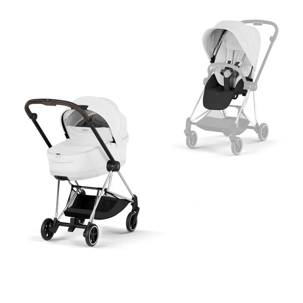 Cybex Mios Style wózek głęboko-spacerowy 2w1 ze składaną gondolą Off White na eleganckiej ramie Chrome Brown
