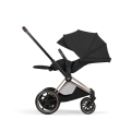 Cybex ePriam Style sepia black wózek spacerowy z rozłożonym oparciem do pozycji leżącej i dużą budką przeciwsłoneczną