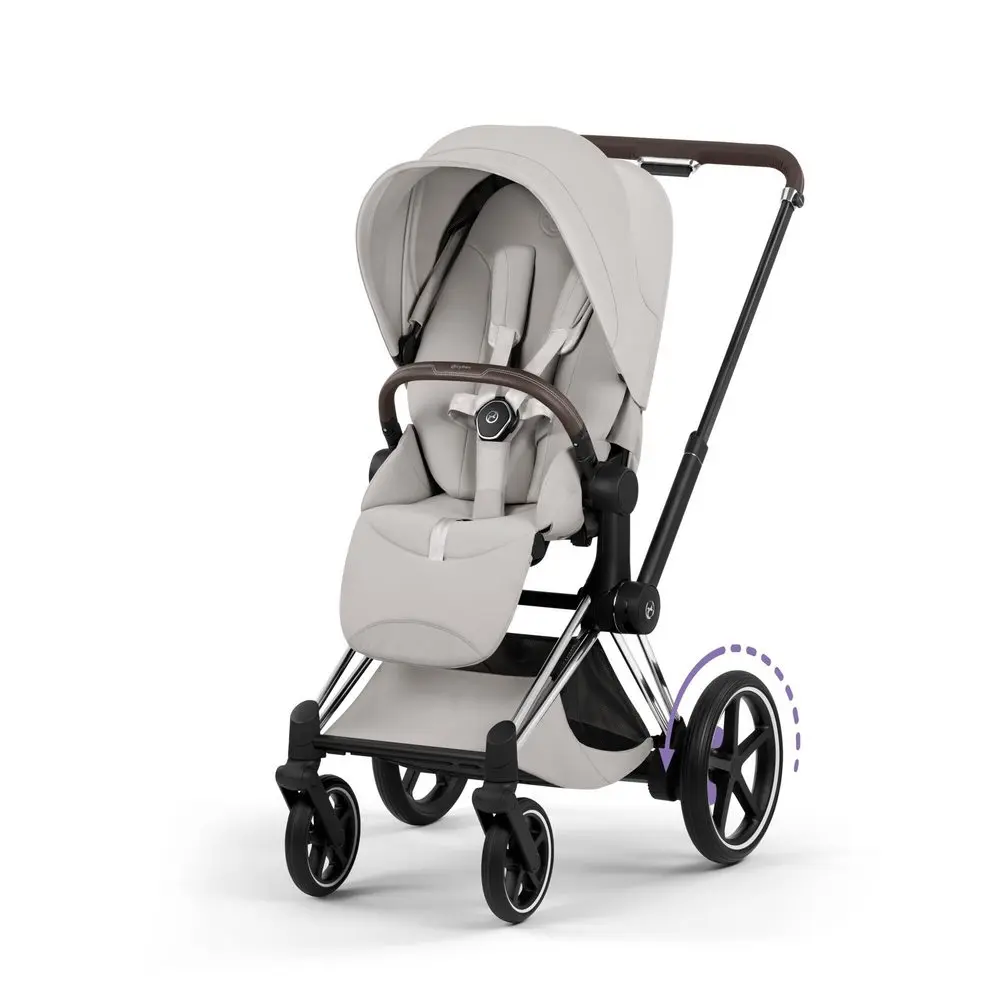Cybex ePriam Style wózek spacerowy city grey na ramie chrome brown z elektrycznym wspomaganiem jazdy i dużą budką
