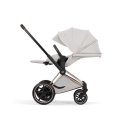 Cybex ePriam Style city grey wózek spacerowy z rozłożonym oparciem do pozycji leżącej i dużą budką przeciwsłoneczną