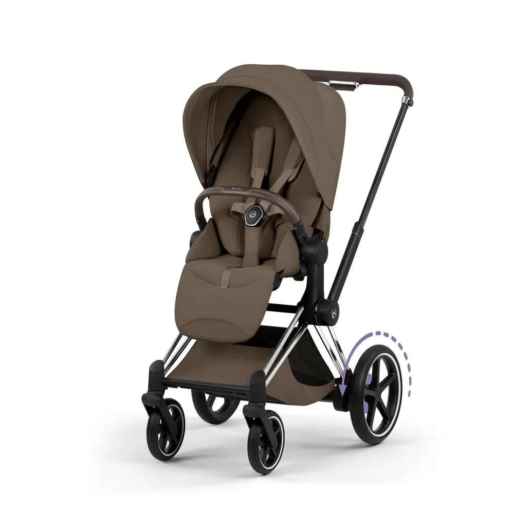Cybex ePriam Style wózek spacerowy coconut brown na ramie chrome brown z elektrycznym wspomaganiem jazdy