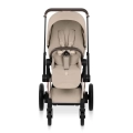 Cybex ePriam Style cozy beige wózek spacerowy widok z przodu z pasami bezpieczeństwa i ergonomicznym siedziskiem dla dziecka