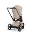 Cybex ePriam Style cozy beige wózek spacerowy widok z tyłu z dużym koszem na zakupy i stabilną konstrukcją