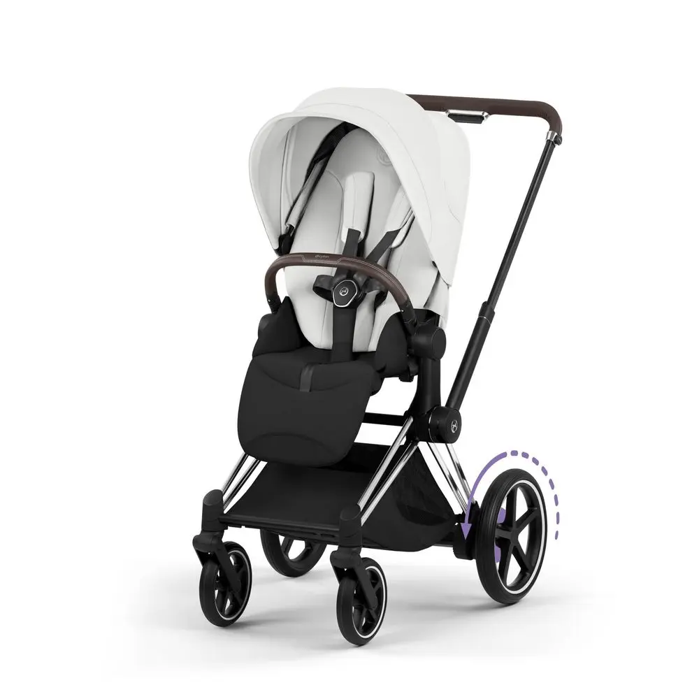 Cybex ePriam Style wózek spacerowy off white na ramie chrome brown z elektrycznym wspomaganiem jazdy i dużą budką