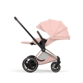 Cybex ePriam Style peach pink wózek spacerowy z rozłożonym oparciem do pozycji leżącej i dużą budką przeciwsłoneczną