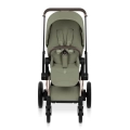 Cybex ePriam Style sage green wózek spacerowy widok z przodu z pasami bezpieczeństwa i ergonomicznym siedziskiem dla dziecka