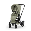 Cybex ePriam Style wózek spacerowy sage green na ramie matt black z amortyzacją wszystkich kół i systemem wspomagania jazdy