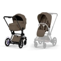Cybex ePriam Comfort wózek dziecięcy elektryczny 2w1 kolor Coconut Brown z czarną ramą, gondola i siedzisko spacerowe