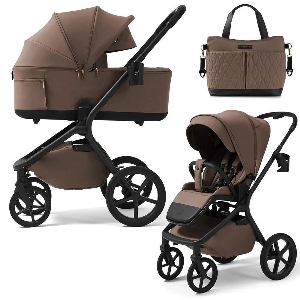 Wózek dziecięcy 2w1 Future Design Inspiro Essential Mokka z gondolą, spacerówką i torbą
