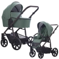 Bebetto Vulcano 09 brown wózek 2w1 zielony z ramą brown, gondolą i spacerówką na amortyzowanym stelażu