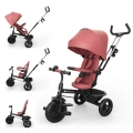 Kinderkraft Aston 2 Plus różowy rowerek trójkołowy 6w1 dla dziewczynki z budką i regulowaną rączką.