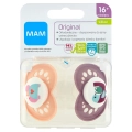 MAM Original Silky Better Together Girl 16m+ – zestaw dwóch ortodontycznych smoczków silikonowych dla dzieci w pudełku do sterylizacji i przechowywania.