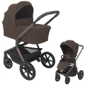 Stylowy Espiro Noble Umbra w głębokim brązowym kolorze łączy elegancki design z funkcjonalnością nowoczesnego wózka 2w1.