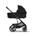 Wózek głęboki Cybex Balios S Lux Moon Black z przestronną gondolą i amortyzowanym stelażem zapewniającym komfortowe spacery od narodzin.