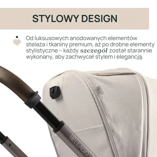 Chicco Bellagio luksusowe anodowane elementy stelaża i tkaniny premium
