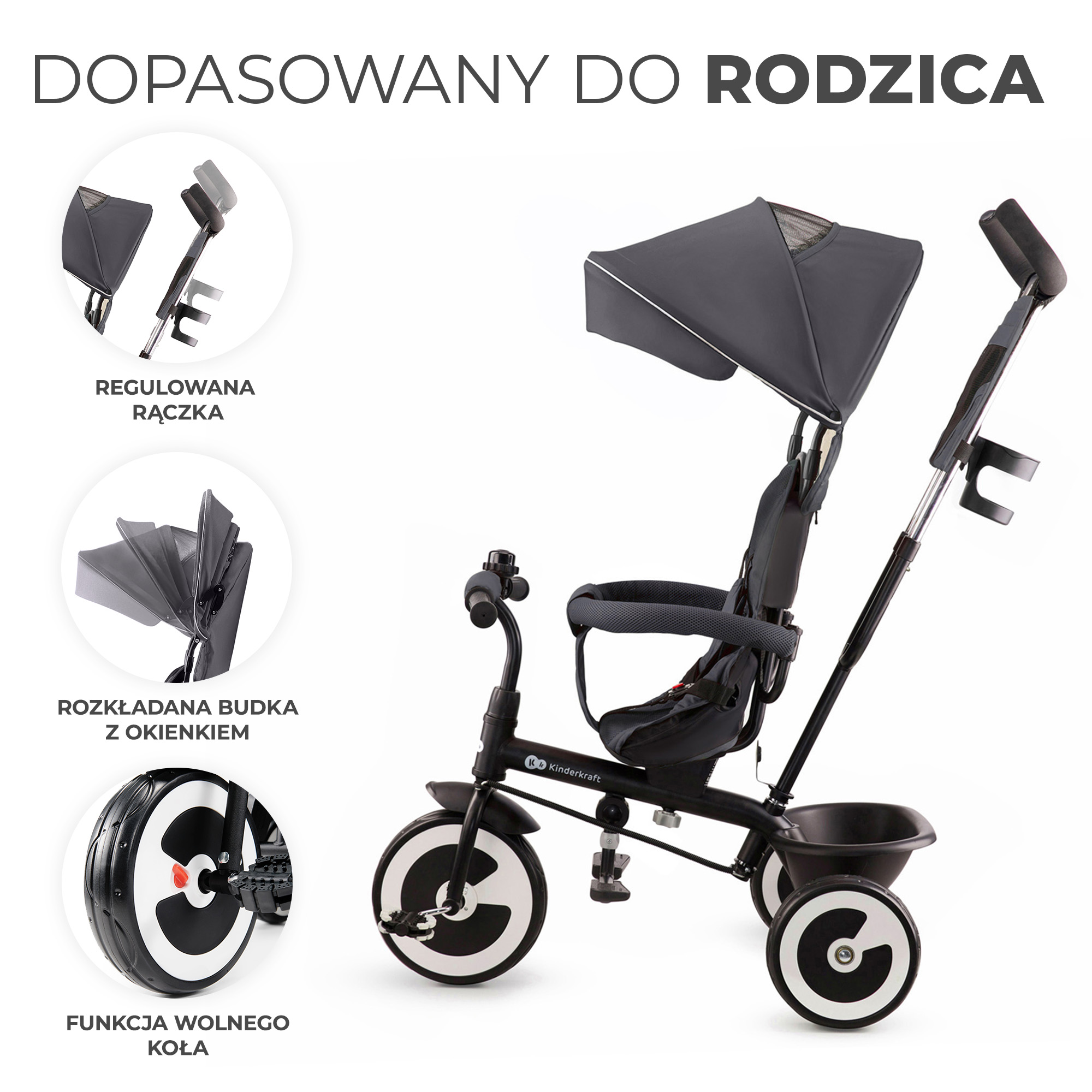 regulowana rączka oraz budki kinderkraft aston